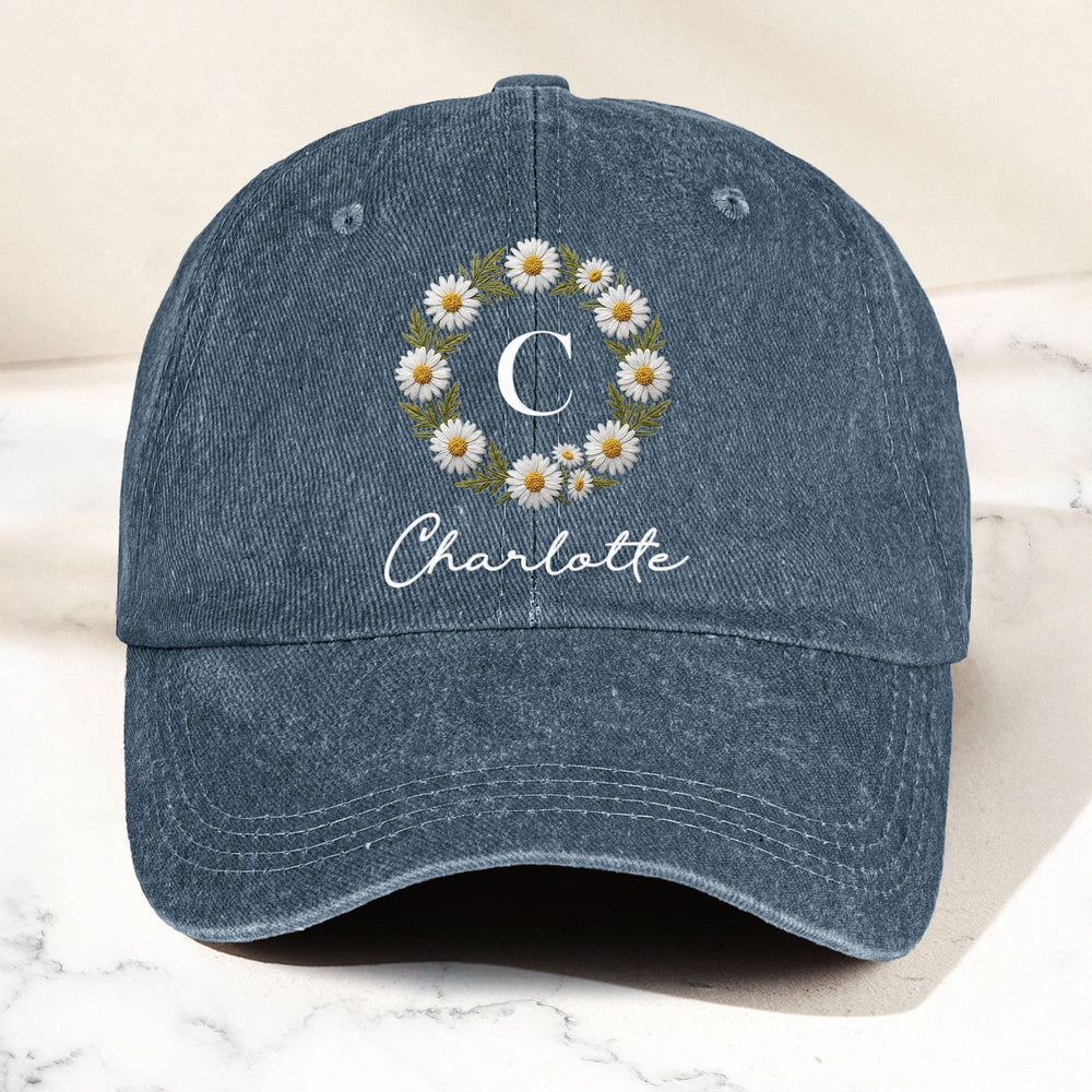 Custom Name And Birth Flower Faux Pattern - Personalized Cap