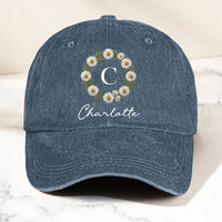 Custom Name And Birth Flower Faux Pattern - Personalized Cap
