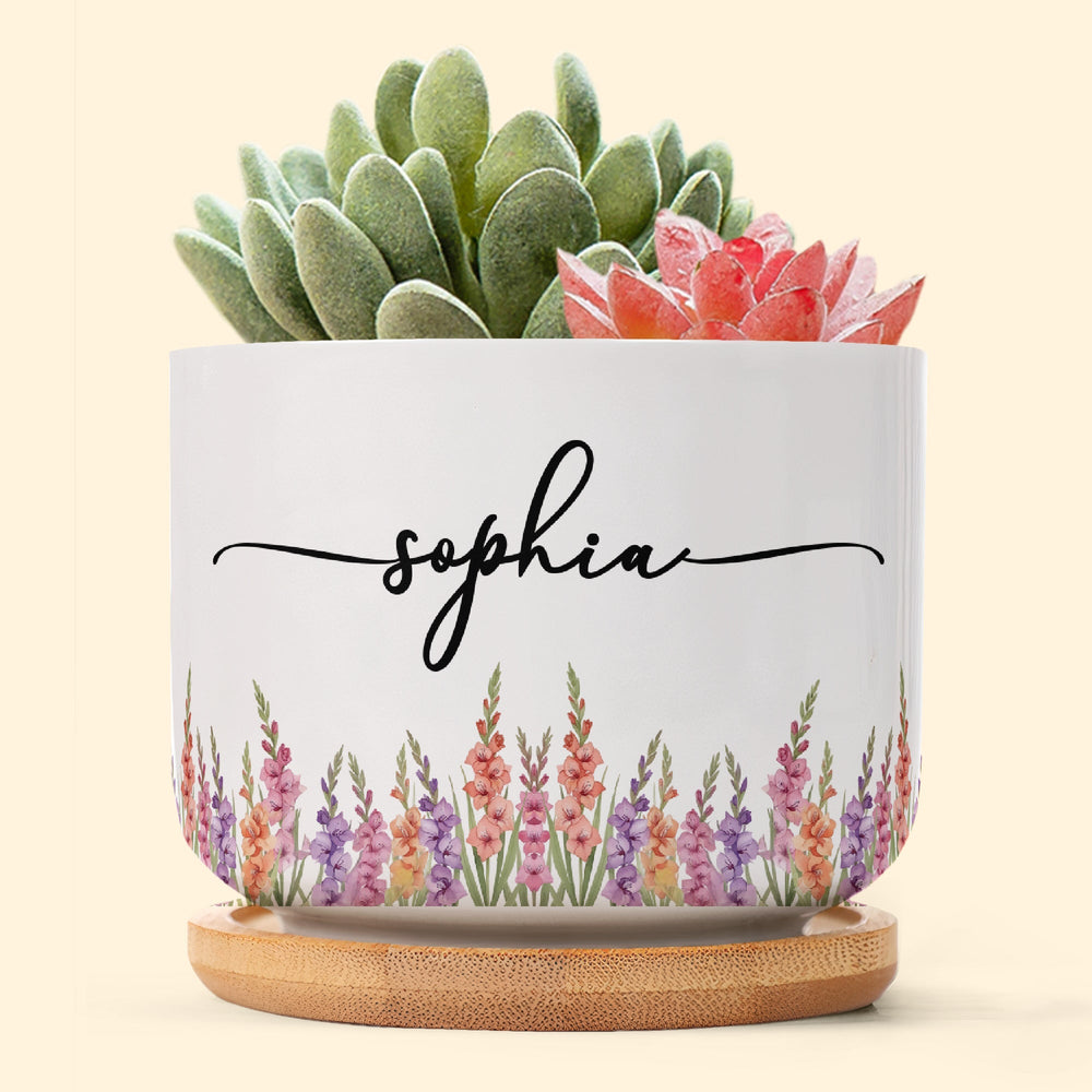 Custom Name & Birth Flower Birthday Gift For Her, Sisters, Daughter, Friends, Coworkers - Personalized Plant Pot