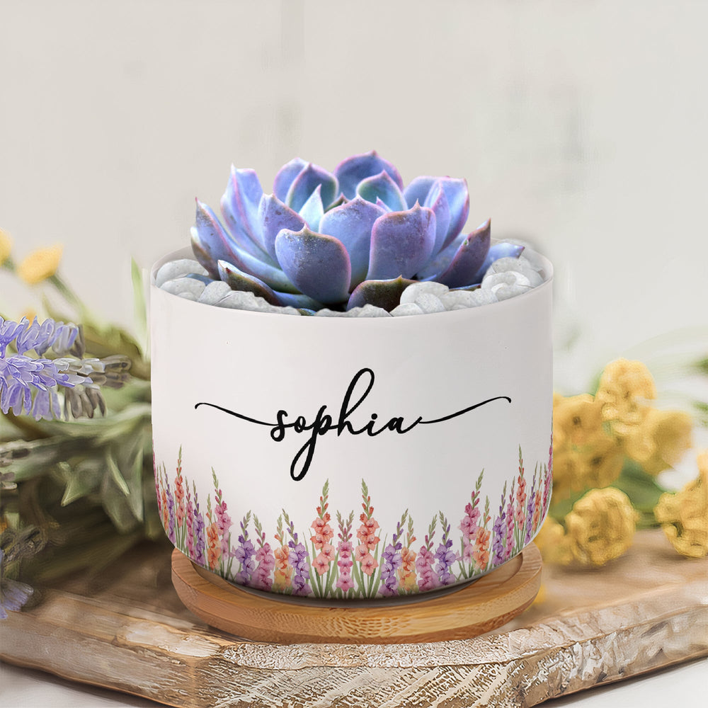 Custom Name & Birth Flower Birthday Gift For Her, Sisters, Daughter, Friends, Coworkers - Personalized Plant Pot