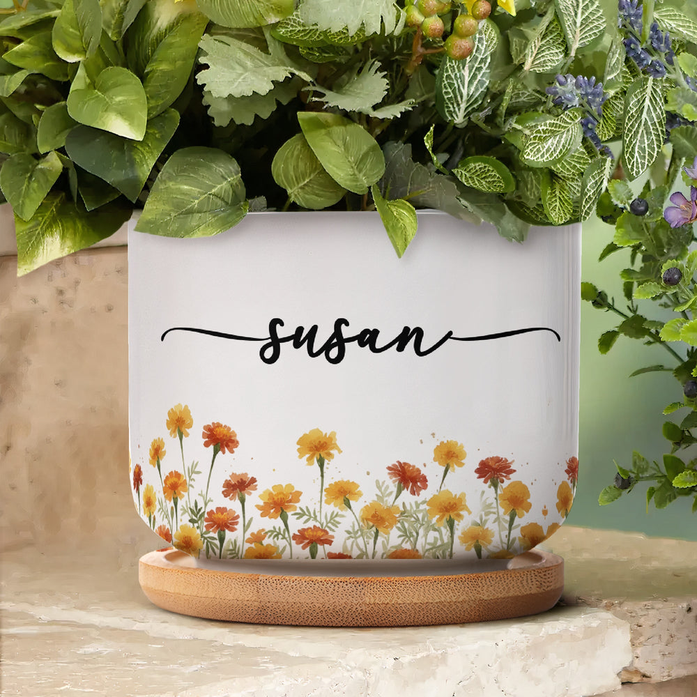 Custom Name & Birth Flower Birthday Gift For Her, Sisters, Daughter, Friends, Coworkers - Personalized Plant Pot