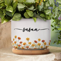 Custom Name & Birth Flower Birthday Gift For Her, Sisters, Daughter, Friends, Coworkers - Personalized Plant Pot