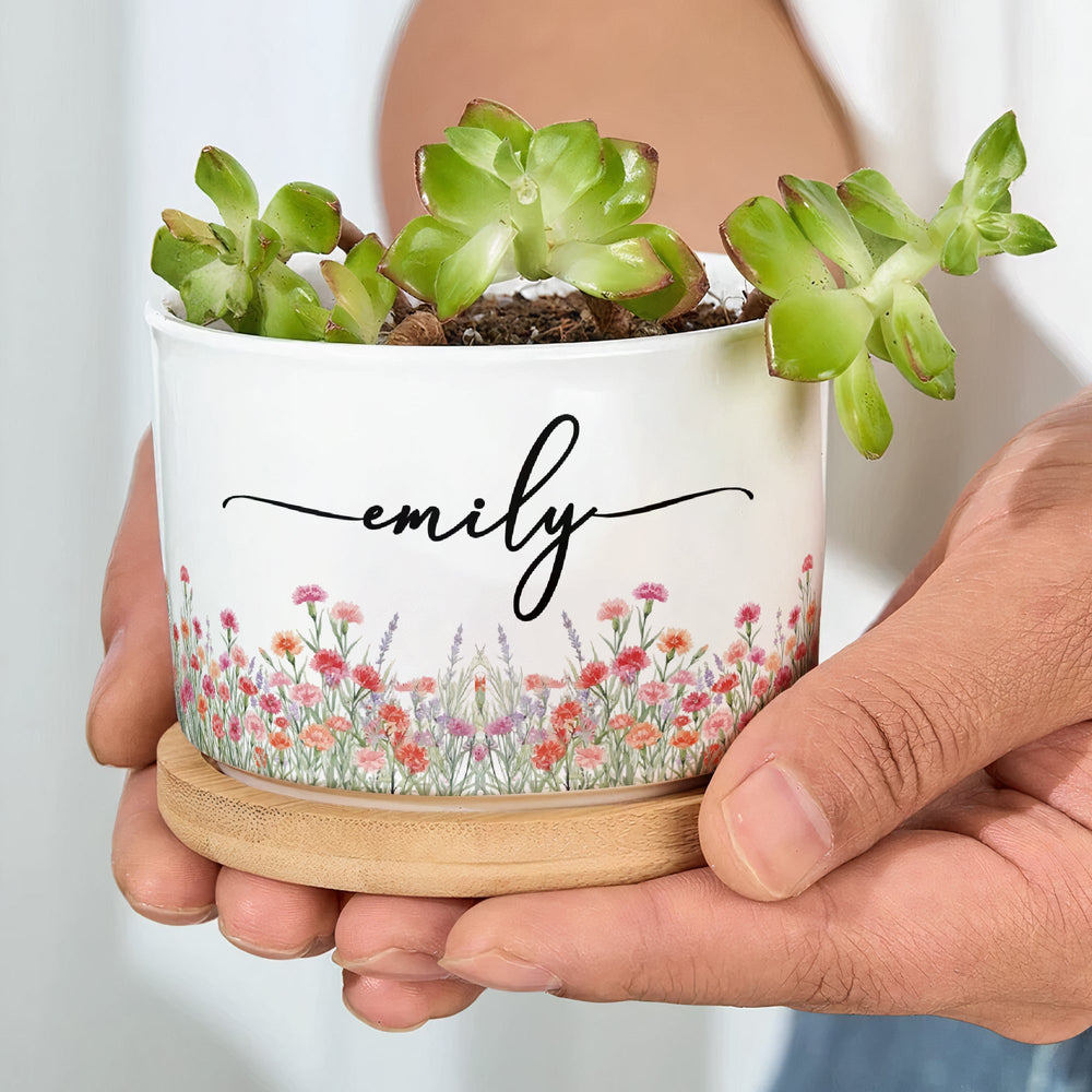 Custom Name & Birth Flower Birthday Gift For Her, Sisters, Daughter, Friends, Coworkers - Personalized Plant Pot