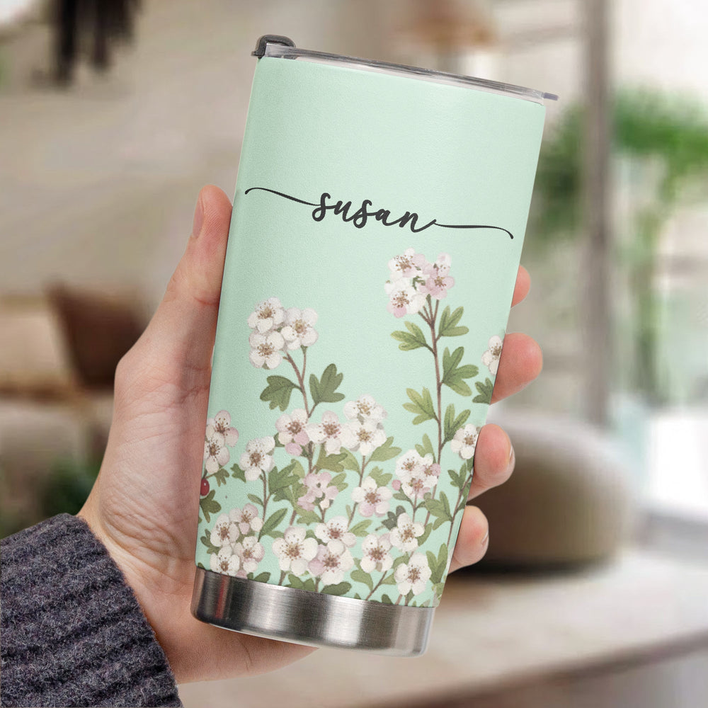 Custom Name & Birth Flower Birthday Gift For Her, Sisters, Daughter, Friends, Coworkers - Personalized Tumbler