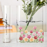 Custom Name & Birth Flower Birthday Gift For Her, Sisters, Daughter, Friends - Personalized Vase