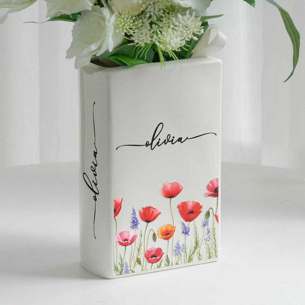 Custom Name & Birth Flower Birthday Gift For Her, Sisters, Daughter, Friends - Personalized Vase