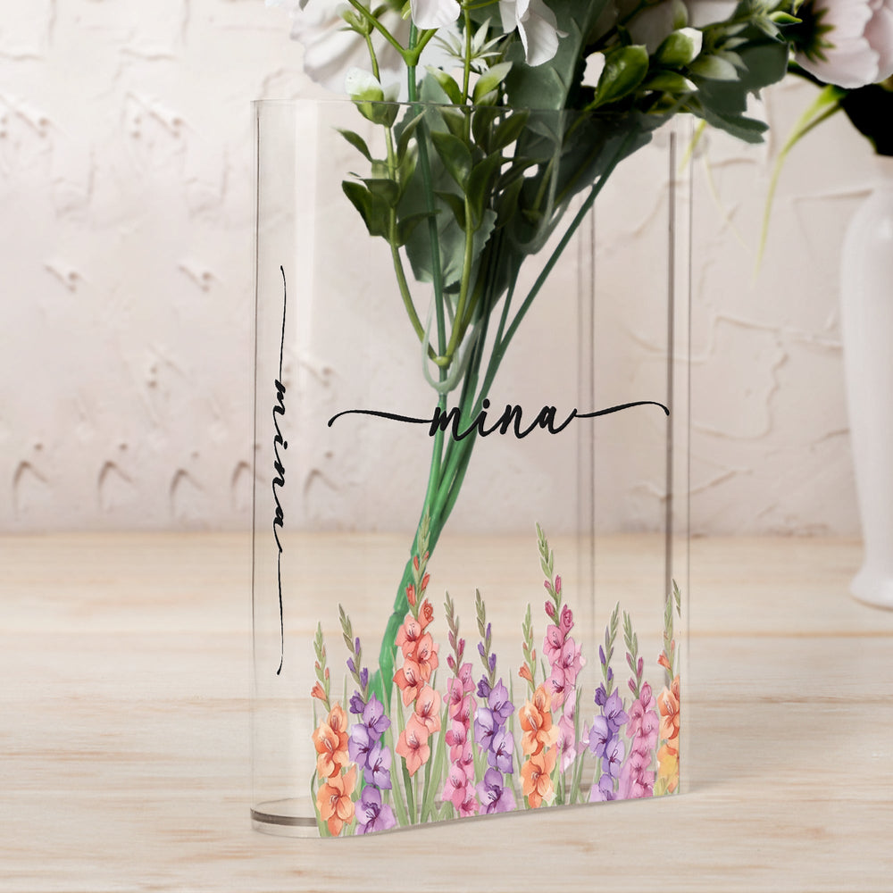 Custom Name & Birth Flower Birthday Gift For Her, Sisters, Daughter, Friends - Personalized Vase