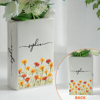 Custom Name & Birth Flower Birthday Gift For Her, Sisters, Daughter, Friends - Personalized Vase
