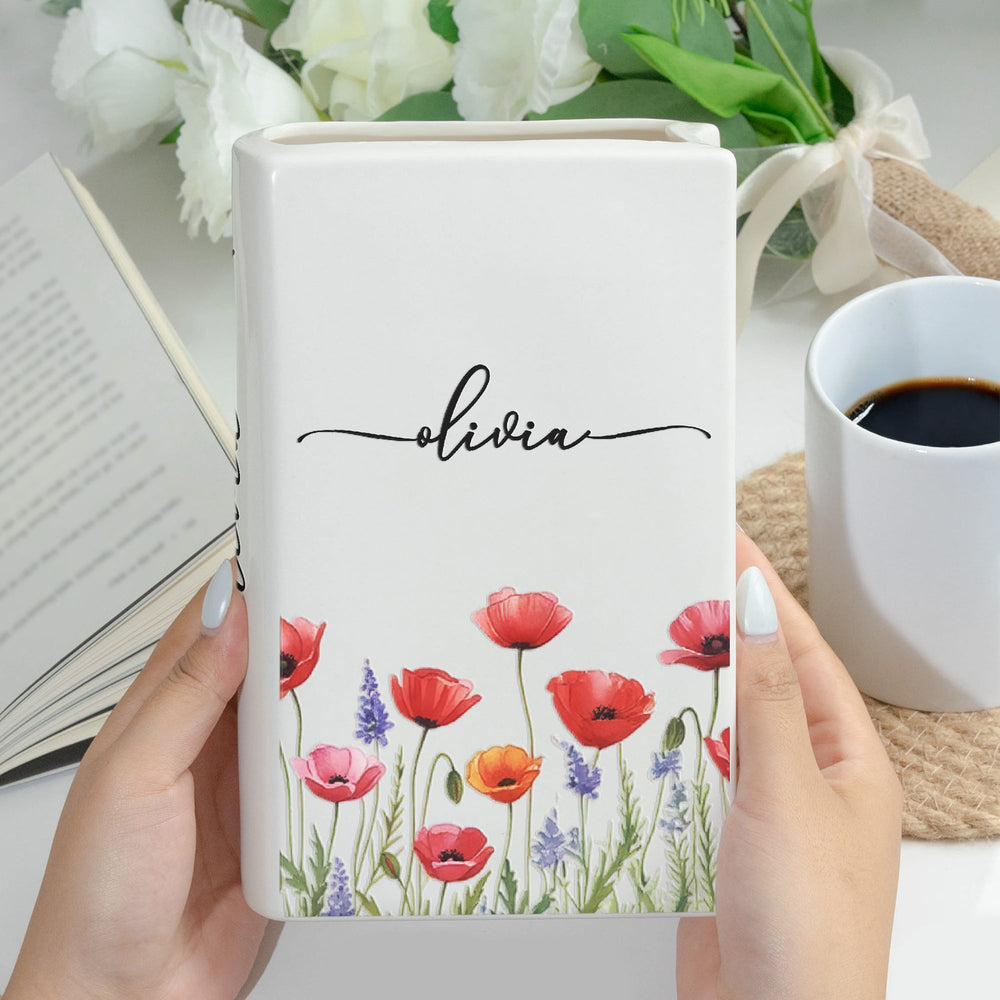 Custom Name & Birth Flower Birthday Gift For Her, Sisters, Daughter, Friends - Personalized Vase