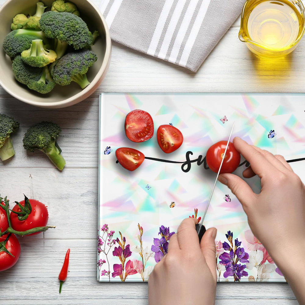 Custom Name & Birth Flower Faux Pressed Flower - Personalized Cutting Board | Elegant Kitchen Gift