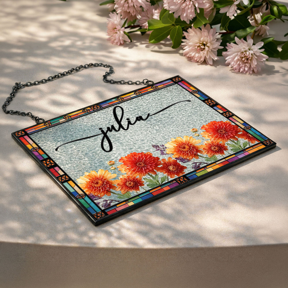 Custom Name Birth Flower Faux Pressed Flower - Personalized Window Hanging Suncatcher | Beautiful Floral Decor Gift For Her