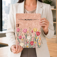 Personalized Birth Flower Leather Clipboard, Custom Name Magnetic Folder Gift for Teacher