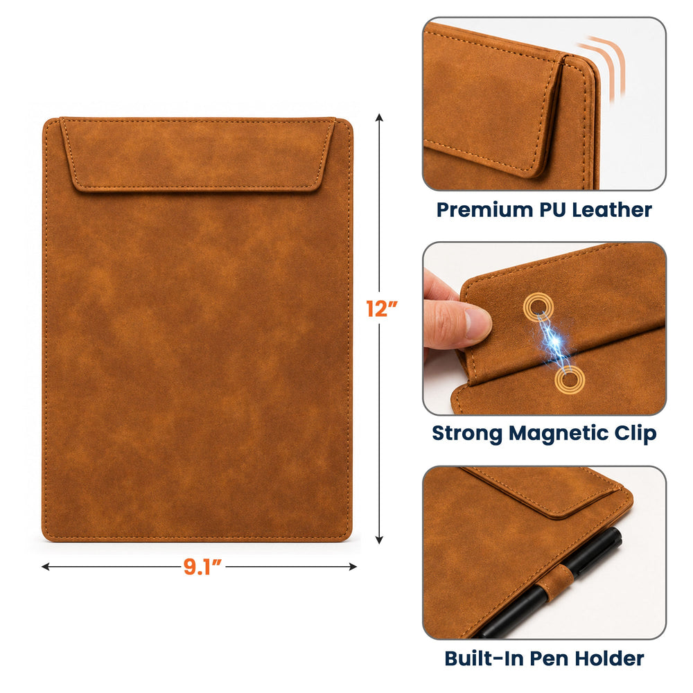 Personalized Birth Flower Leather Clipboard, Custom Name Magnetic Folder Gift for Teacher