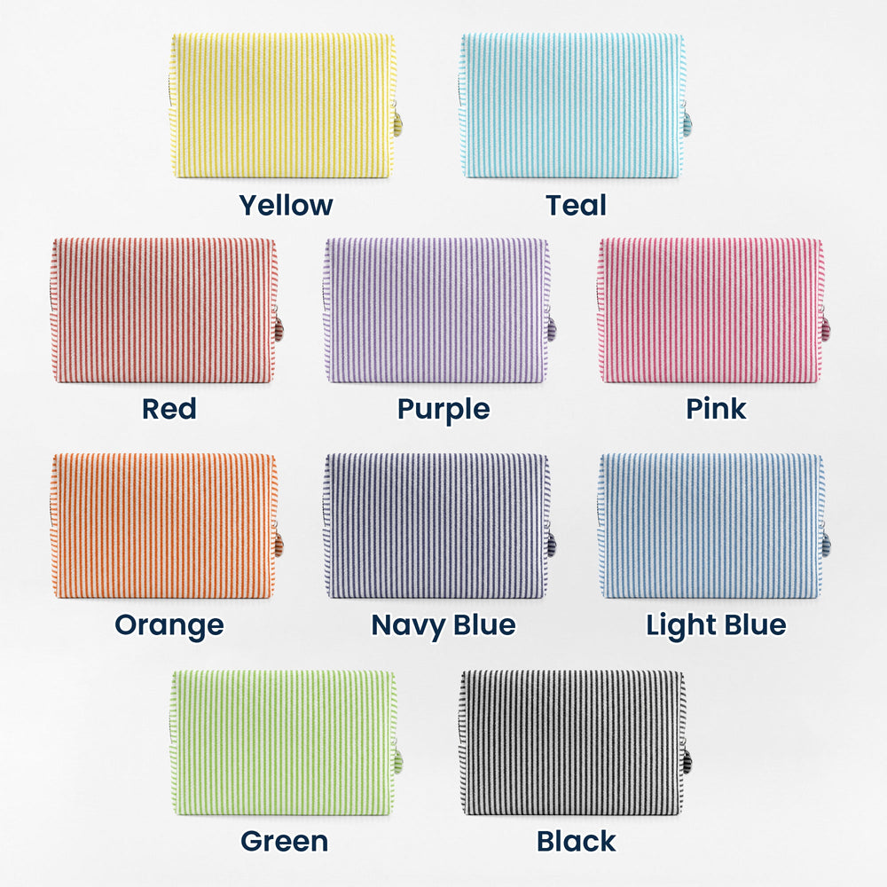Personalized Birth Flower Striped Makeup Bag – Custom Name Floral Cosmetic Travel Pouch Gift for Her