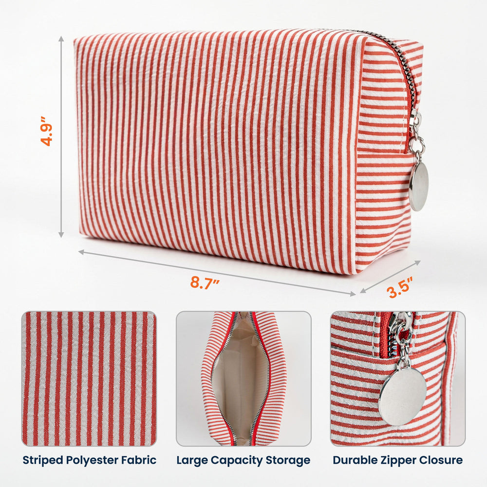 Personalized Birth Flower Striped Makeup Bag – Custom Name Floral Cosmetic Travel Pouch Gift for Her