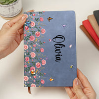 Personalized Birth Flower Leather Journal - Custom Name Notebook Gift for Her