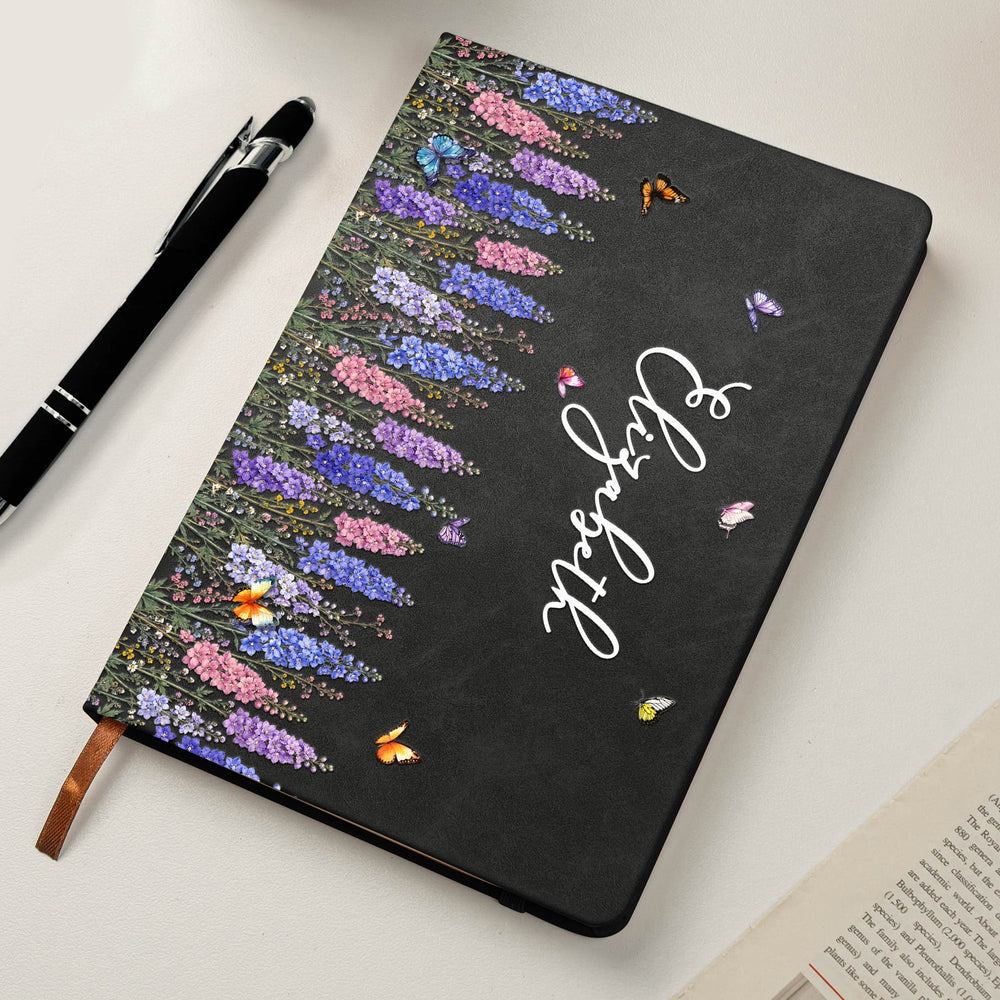 Personalized Birth Flower Leather Journal - Custom Name Notebook Gift for Her
