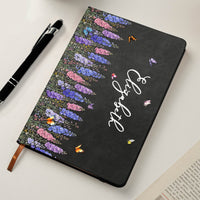 Personalized Birth Flower Leather Journal - Custom Name Notebook Gift for Her
