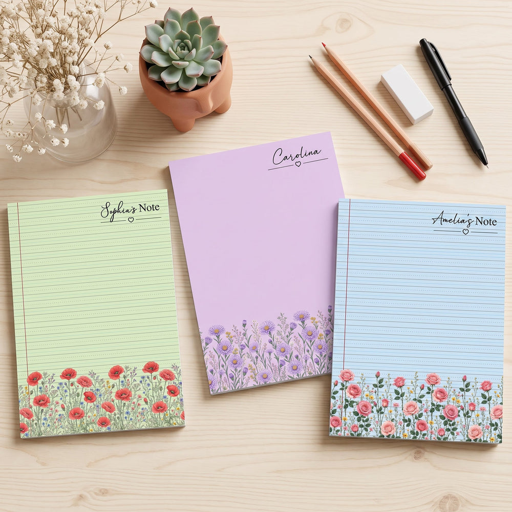 Personalized Birth Flower Notepad - Custom Name Tear-Off Memo Pad Gift for Her