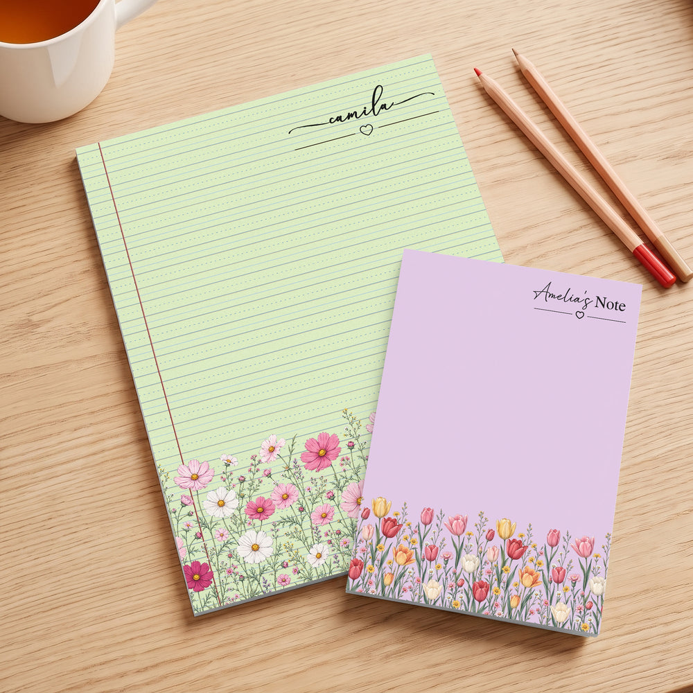 Personalized Birth Flower Notepad - Custom Name Tear-Off Memo Pad Gift for Her