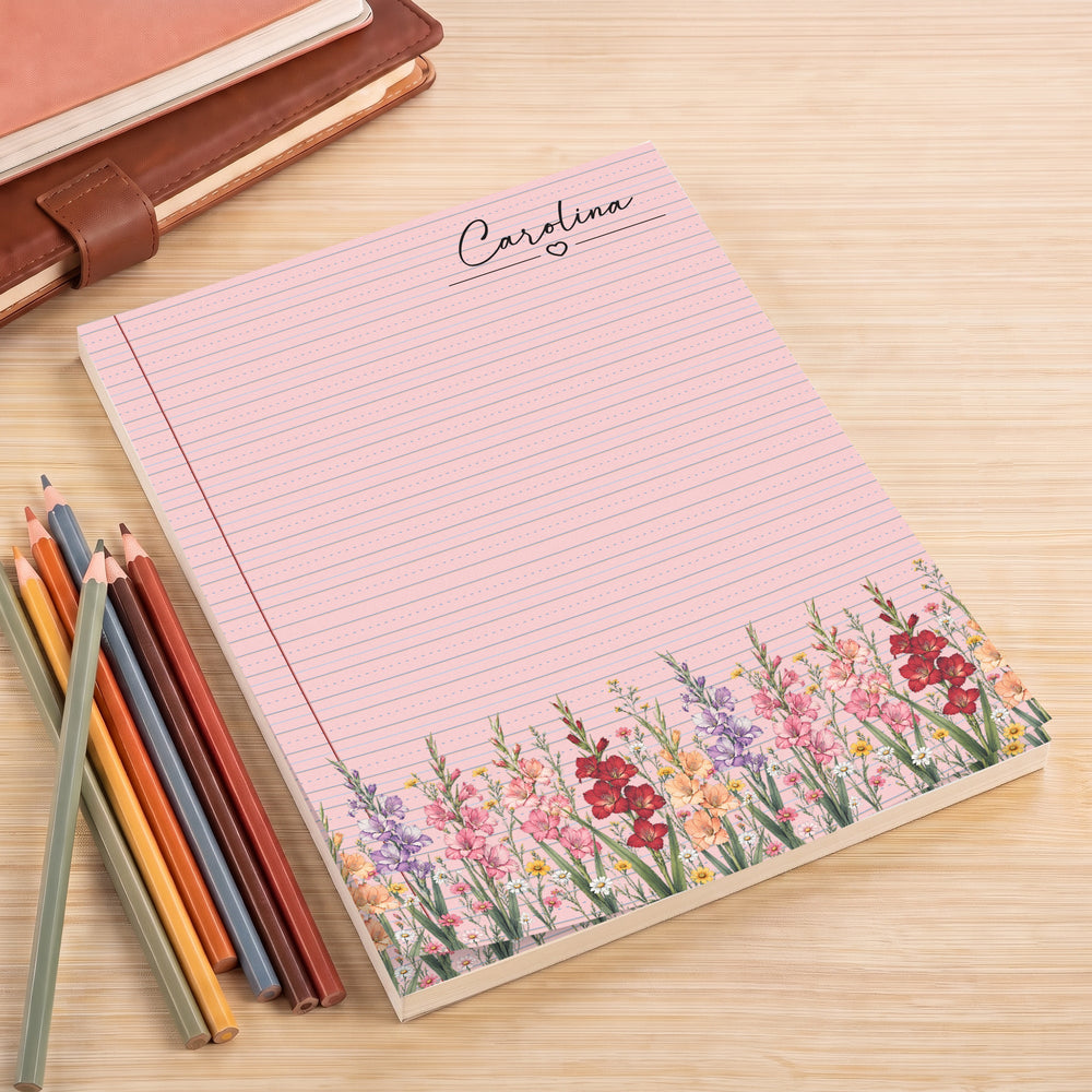 Personalized Birth Flower Notepad - Custom Name Tear-Off Memo Pad Gift for Her