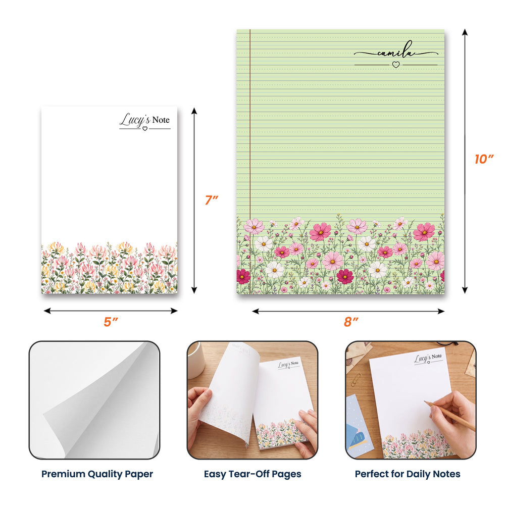 Personalized Birth Flower Notepad - Custom Name Tear-Off Memo Pad Gift for Her
