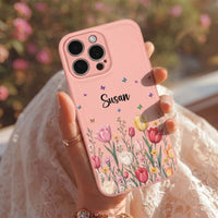 Personalized Birth Flower Leather Phone Case - Custom Name Gift for Her