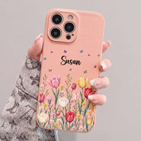 Personalized Birth Flower Leather Phone Case - Custom Name Gift for Her