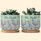 Personalized Birth Flower Ceramic Plant Pot – Custom Name Succulent Planter with Bamboo Tray Gift for Her