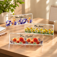 Personalized Birth Flower Acrylic Desk Name Plate – Custom Name Desk Decor & Office Sign Gift for Teacher, Coworker, Boss