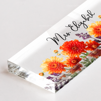 Personalized Birth Flower Acrylic Desk Name Plate – Custom Name Desk Decor & Office Sign Gift for Teacher, Coworker, Boss