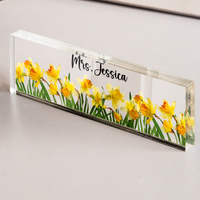 Personalized Birth Flower Acrylic Desk Name Plate – Custom Name Desk Decor & Office Sign Gift for Teacher, Coworker, Boss