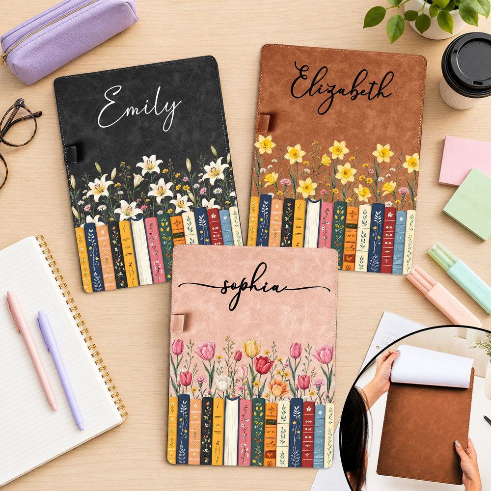 Personalized Birth Flower Leather Clipboard, Custom Name Gift for Teacher & Coworker