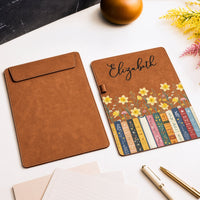 Personalized Birth Flower Leather Clipboard, Custom Name Gift for Teacher & Coworker