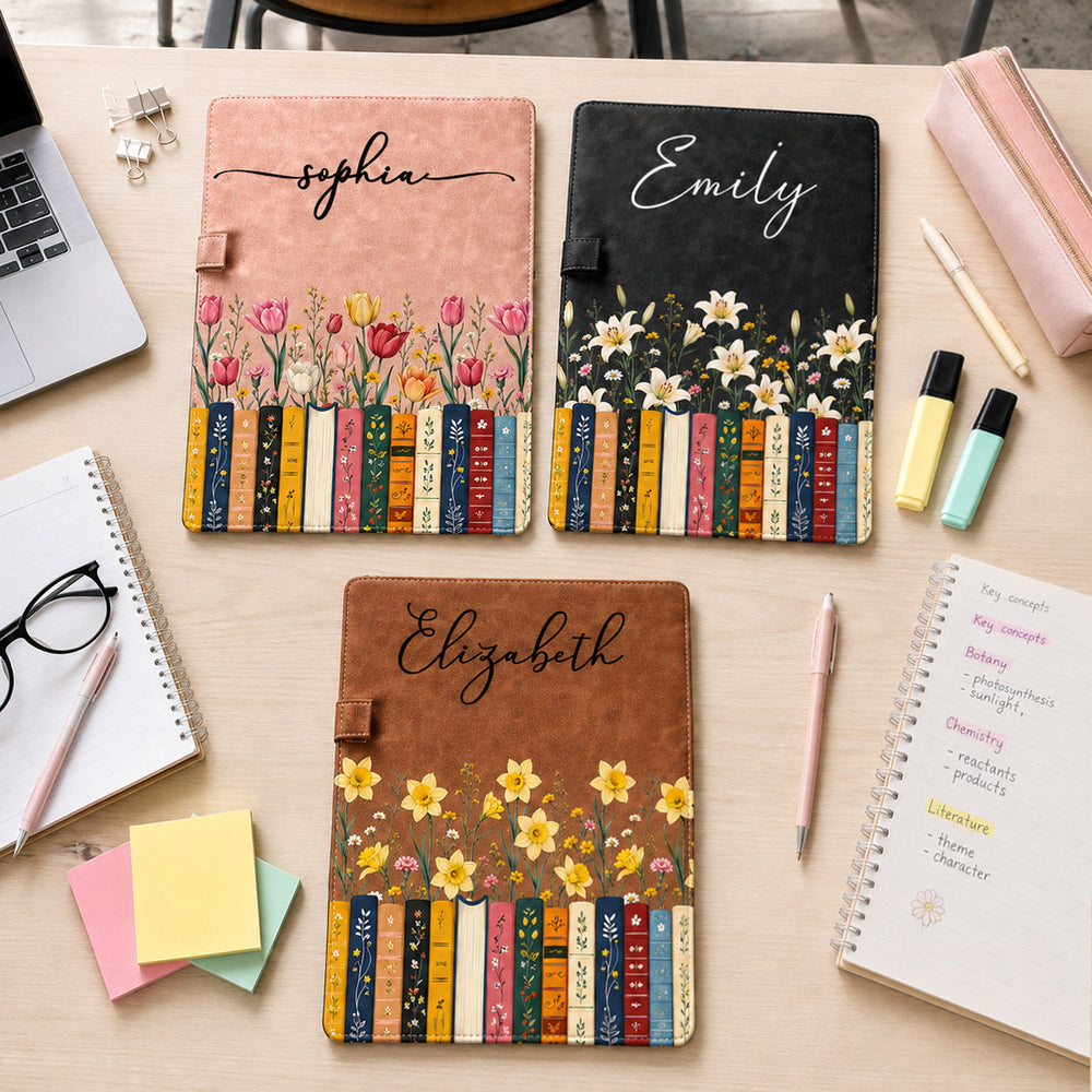 Personalized Birth Flower Leather Clipboard, Custom Name Gift for Teacher & Coworker