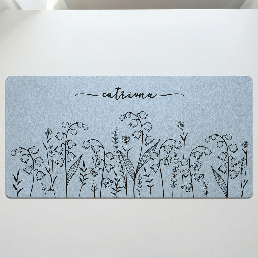 Custom Name Birth Flower Line Art Gift For Her, Friends, Sisters, Coworkers - Personalized Desk Mat