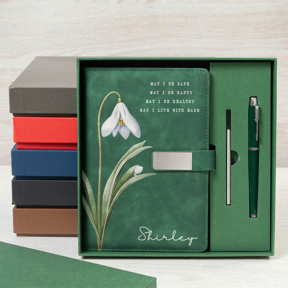Custom Name, Birth Flower, Metta Prayer - Personalized Notebook Set
