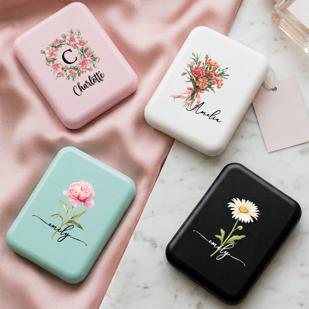 Custom Name & Birth Flowers For Her, Daughter, Friends, Bridesmaid - Personalized Mirror
