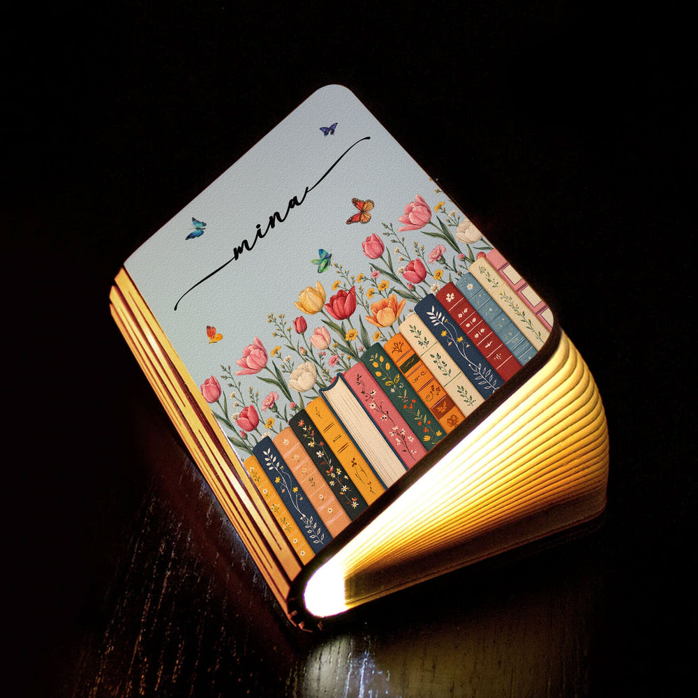 Personalized Birth Flower Book Lamp - Custom Name Folding Night Light Gift for Book Lovers