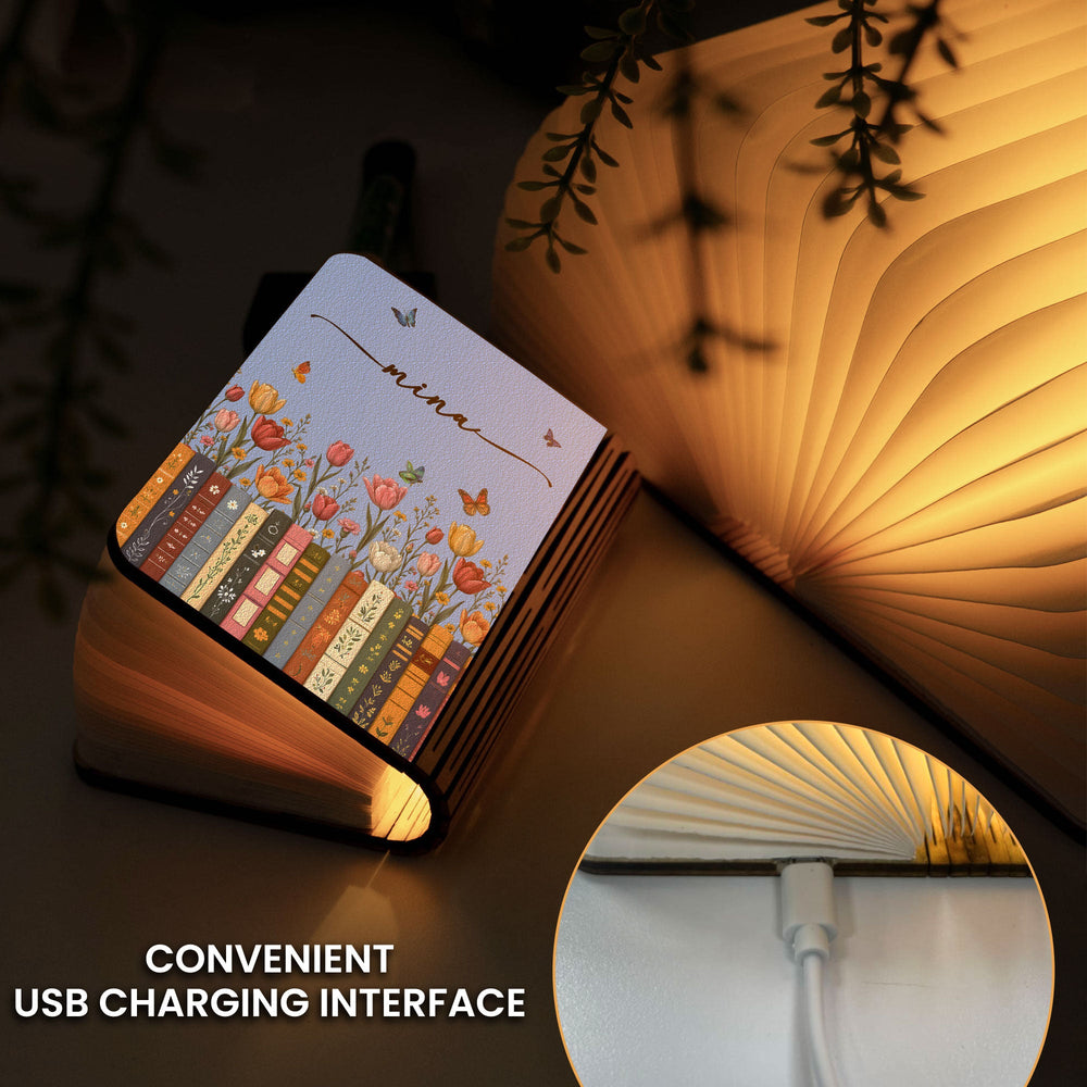Personalized Birth Flower Book Lamp - Custom Name Folding Night Light Gift for Book Lovers