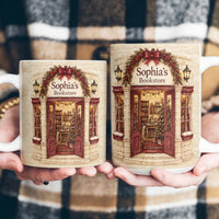 Custom Name Bookstore Christmas Mug - Personalized Ceramic Coffee Cup Gift
