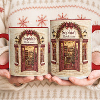 Custom Name Bookstore Christmas Mug - Personalized Ceramic Coffee Cup Gift