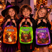 Personalized Halloween LED Candy Bag, Custom Name Trick or Treat Basket for Kids