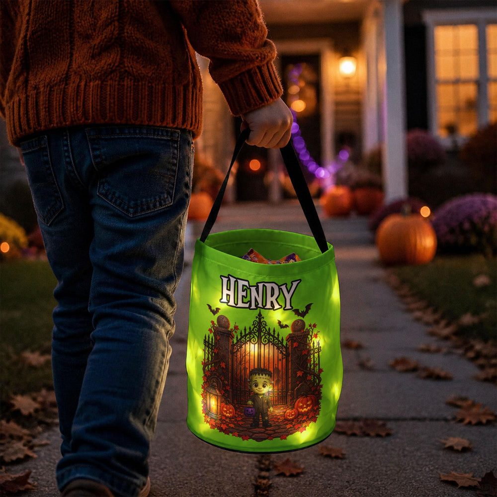 Personalized Halloween LED Candy Bag, Custom Name Trick or Treat Basket for Kids