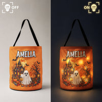 Personalized Halloween LED Candy Bag, Custom Name Trick or Treat Basket for Kids