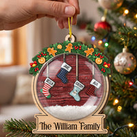 Personalized Stocking Snow Globe Christmas Ornament, Custom Family Name Layered Keepsake Gift