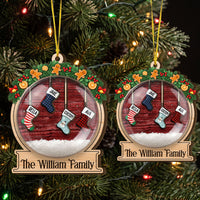 Personalized Stocking Snow Globe Christmas Ornament, Custom Family Name Layered Keepsake Gift