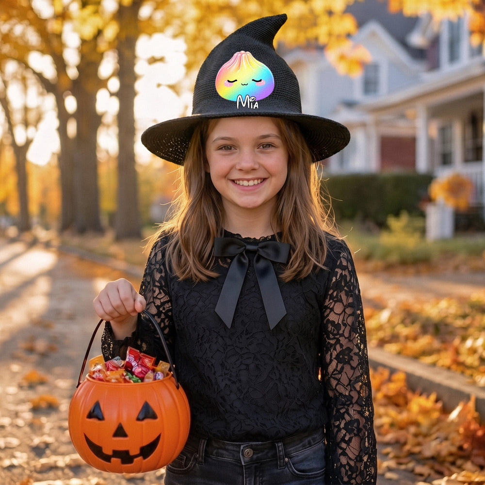 Personalized Cute Dumpling Witch Hat - Custom Halloween Costume Hat for Kids & Adults