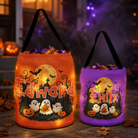 Personalized Light-Up Halloween Candy Bag, Custom Name Trick or Treat Basket for Kids
