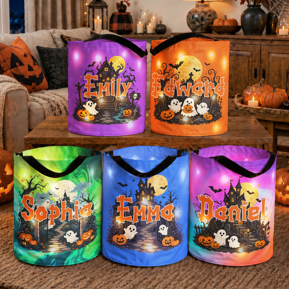 Personalized Light-Up Halloween Candy Bag, Custom Name Trick or Treat Basket for Kids